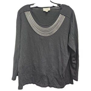 Victor Costa Occasion Sweater Womens Size XL Black Chain Detail Pullover Holiday